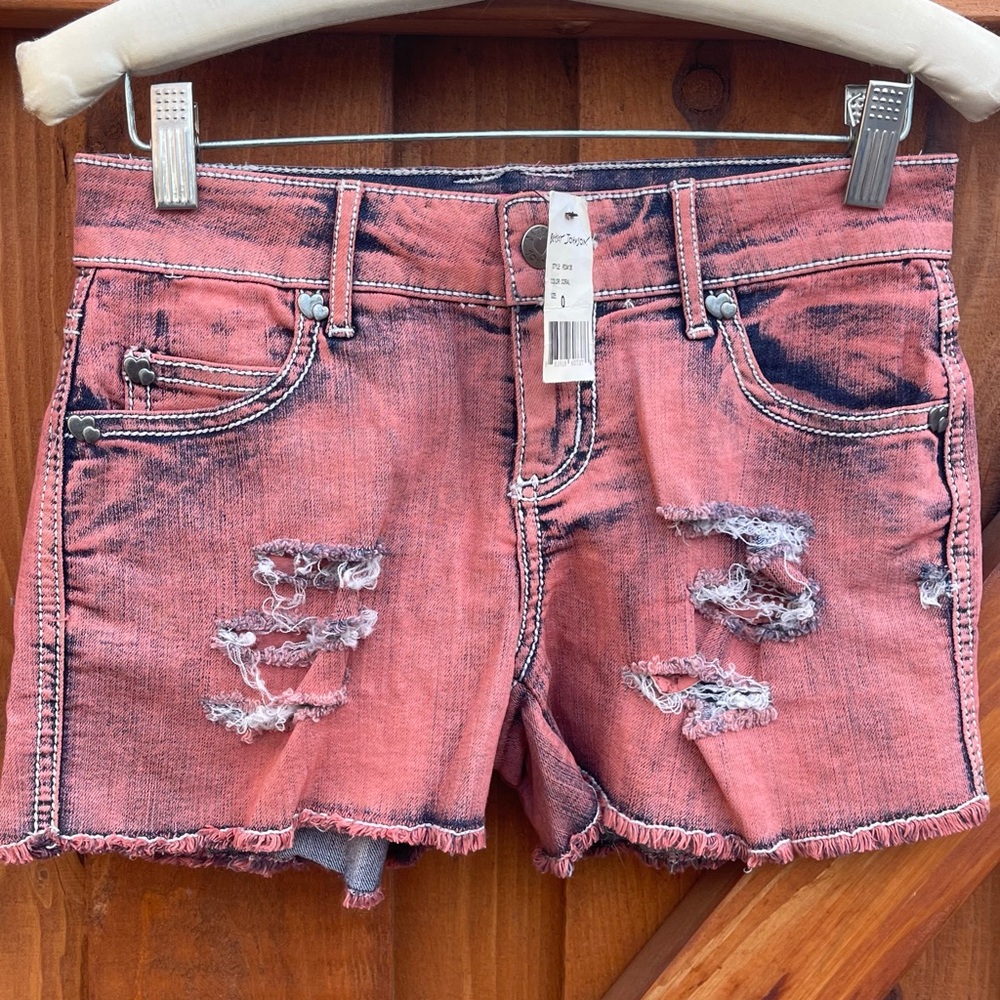 Betsey Johnson Denim Shorts Bootie Booty Pink Wash Distressed Wash Jean Sexy 0